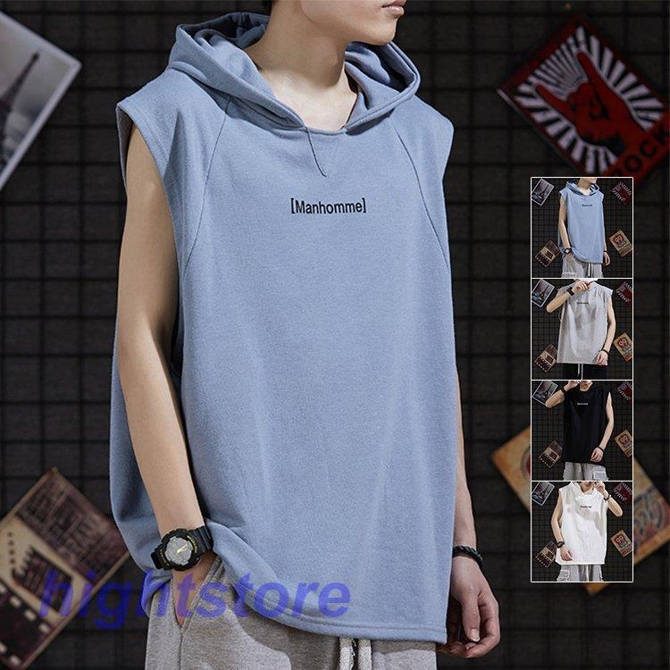 パーカー メンズ 英文字 ノースリーブパーカー おしゃれ プルオーバー タンクトップ フード付き 大きいサイズ 春 夏 売り切り御免