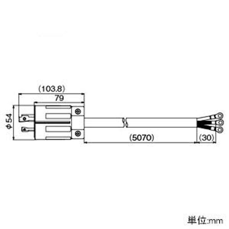 アメリカン電機　引掛形　コードセット　L6-30プラグ　R5.5-5×3ヶ付(圧着加工済)　NEMA　3322N-　VCT5.5mm2×5M