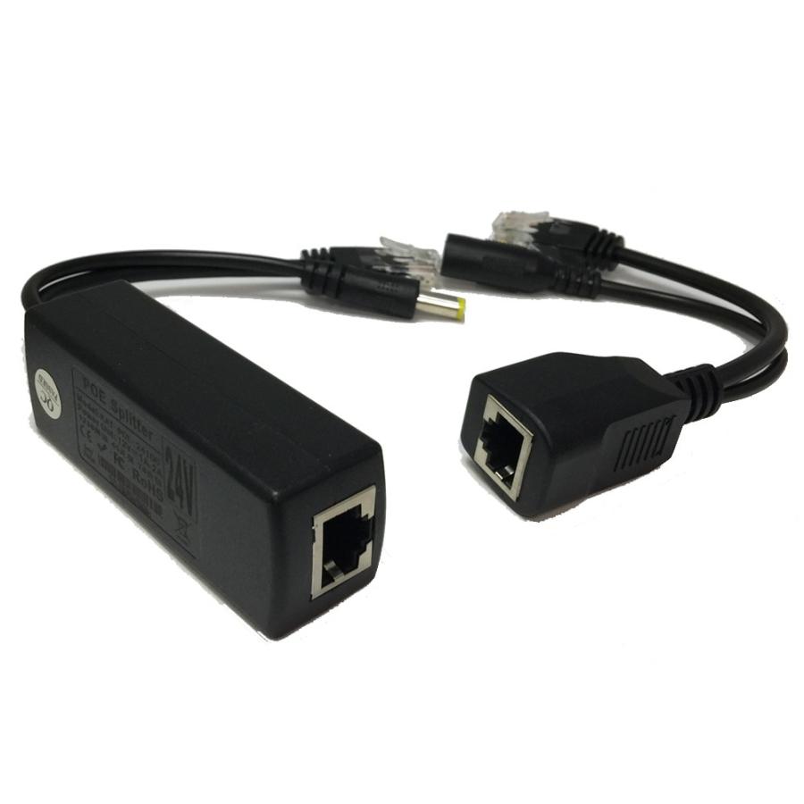 IPカメラ 入力24V PoE スプリッター LANコネクター 出力12V 1A 最大100m伝送 PoE非対応のIP 防犯カメラをLANケーブル1本で接続可能 | 
