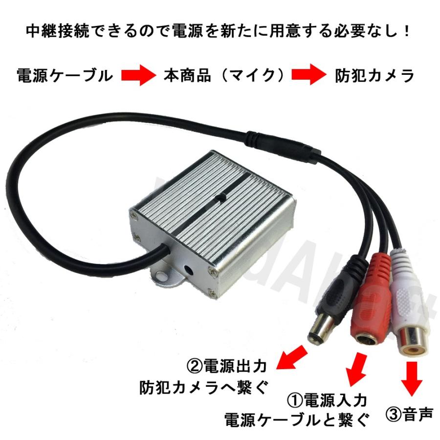 アルミケース型 防犯カメラ用マイク セキュリティカメラシステム向け 高性能集音マイク 屋内用 電源中継タイプ 監視カメラ用 小型マイク メール便配送可能｜highvalue｜03