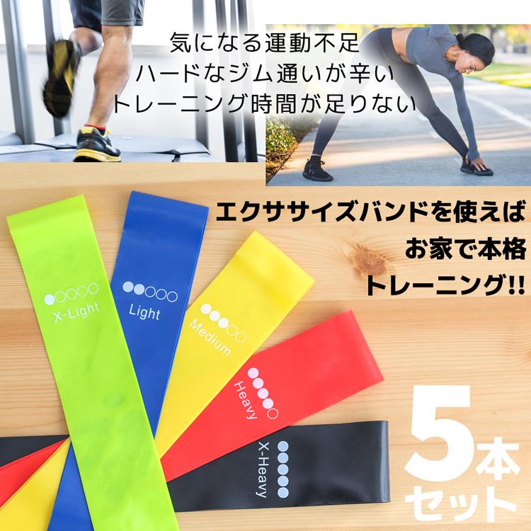 トレーニングチューブ 新作入荷 5点セット 強度5段階 ゴムバンド