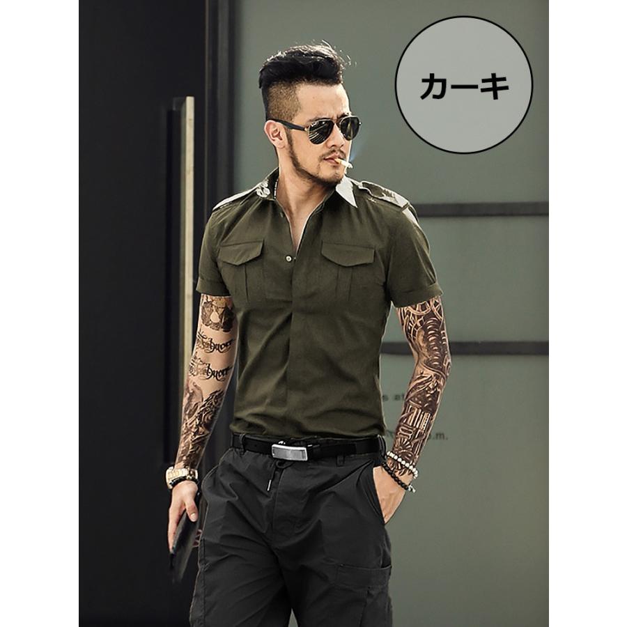 ミリタリーシャツ メンズ シャツ 半袖シャツ スリムシャツ カーキ ブラック アメカジ Mixs2295 Chao チャオ 通販 Yahoo ショッピング