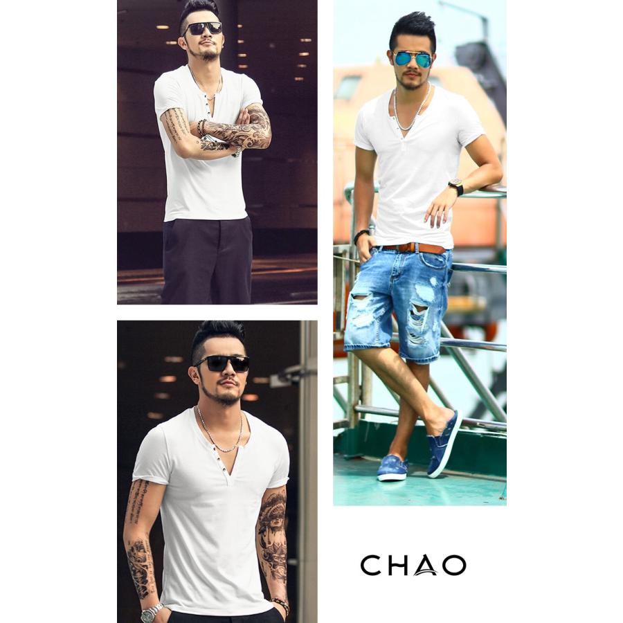 Tシャツ 無地 タイト Vネック メール便送無 深v メンズ Tシャツ 半袖 ティーシャツ ヘンリーネック ストレッチ シルエット キレイめ カットソー ロング丈 Mixt28 Chao チャオ 通販 Yahoo ショッピング