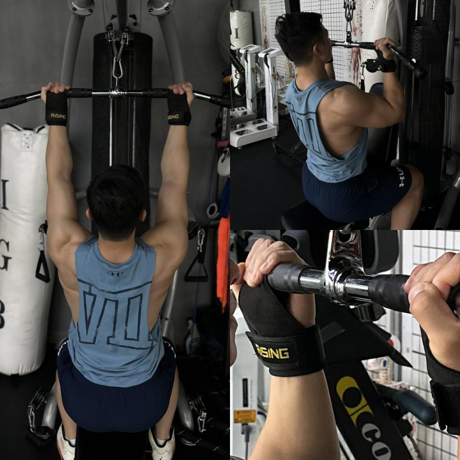 2025年新作 RISING-FIT パワーグリップ トレーニンググリップ リフティンググリップ 握力補助 筋トレ サポートギア リフティングサポーター |  | 09