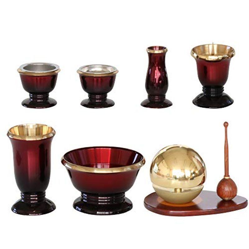 仏具6点+おりんセット 銀河 ワインレッド 3.0寸 + たまゆらりん 1.8寸 金 (りん台：紫檀×りん棒：花梨)GW3-T18G