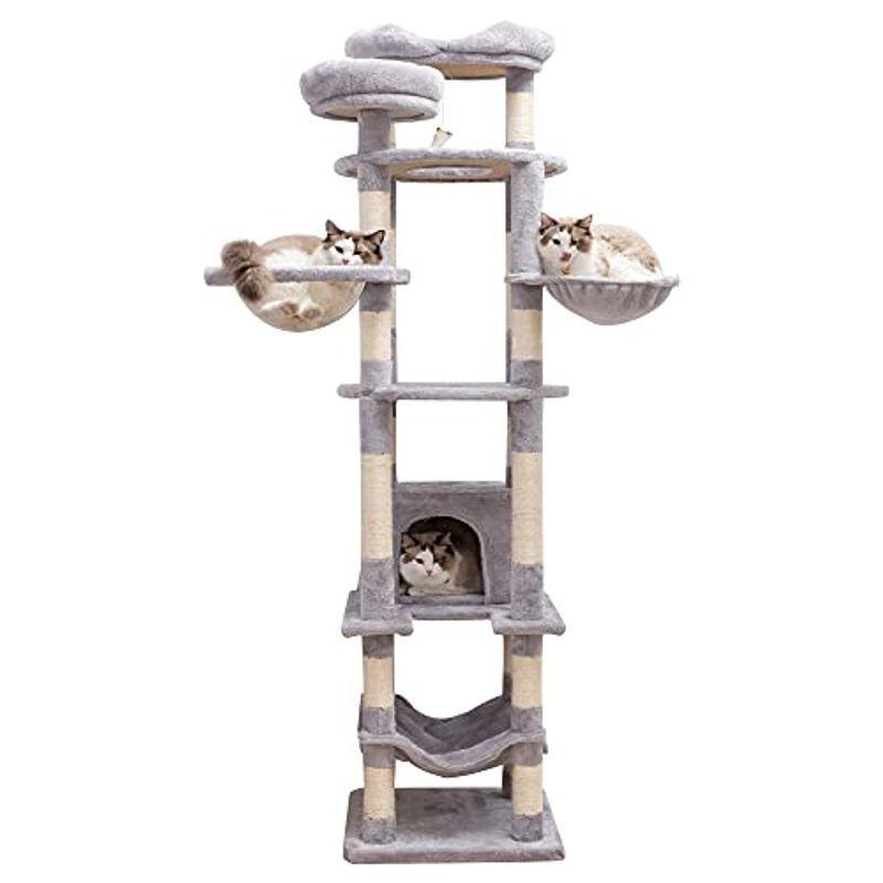 Mwpo 多頭飼いキャットタワー 猫タワー 猫 キャット タワー 透明宇宙船付き 肉球見放題 猫用品 据え置き 匂いなし 大型猫 爪とぎ お