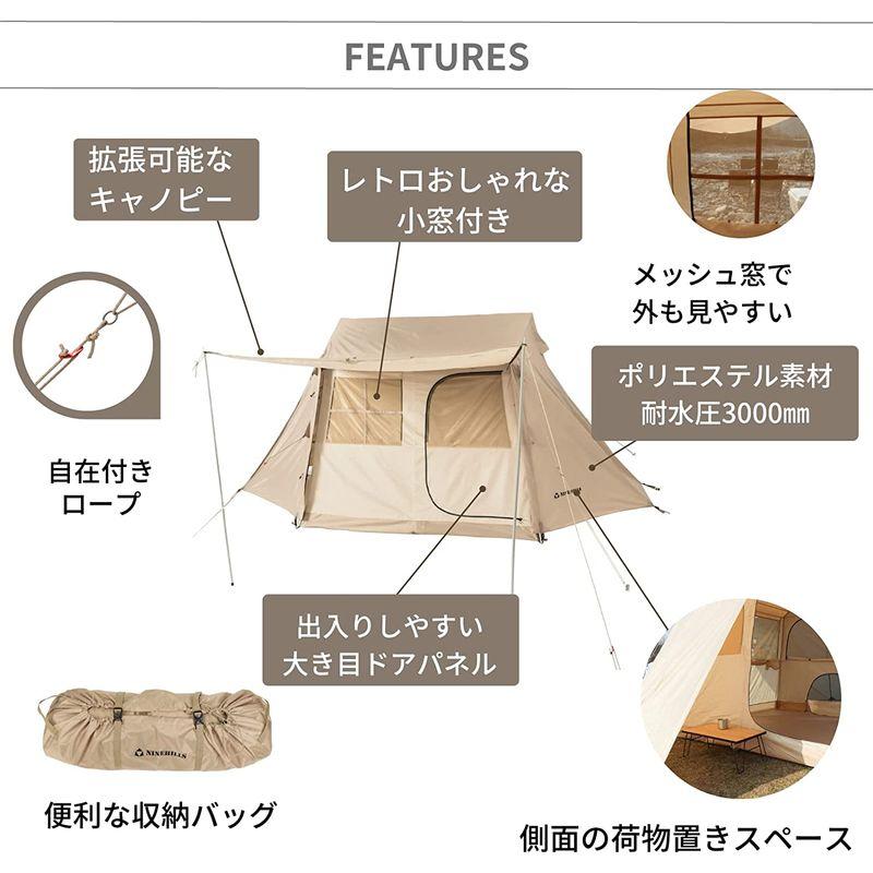 NINEHILLS(ナインヒルズ)ロッジ型テント 小屋型テント 一体型フレーム 設営簡単 アウトドア キャンプテント SENAI 48（4人｜higurashi-kobo｜09