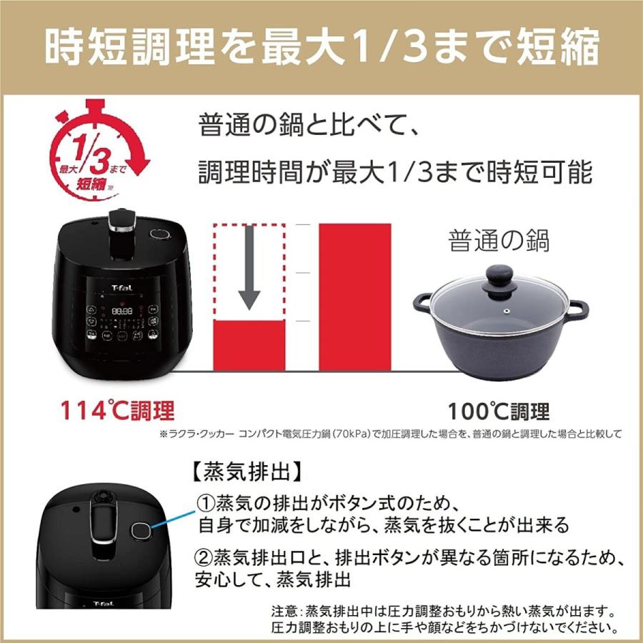 【美品】T-fal ラクラ・クッカーコンパクト　電気圧力鍋　説明書レシピブック付 ラクラ・クッカー プラス コンパクト電気圧力鍋（スチーム洗浄付
