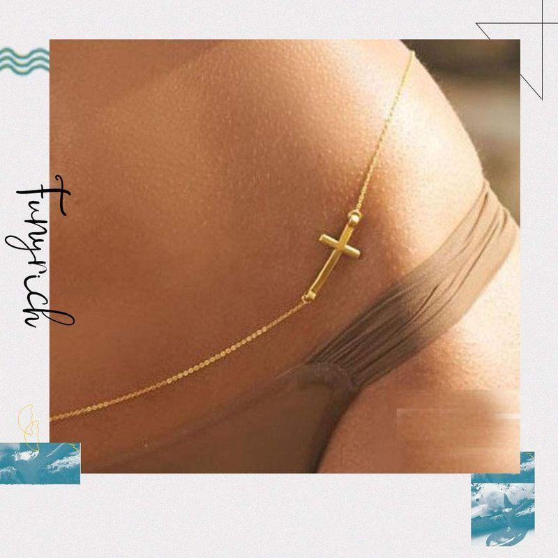 世界の Funyrich Simple Beach Cross Chain Body Bikini Chain Waist Belly Jesus ネックレス、ペンダント
