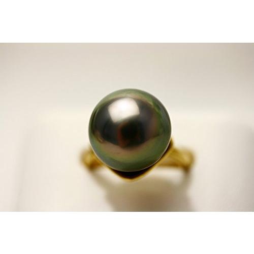 2022年最新春物 タヒチ黒蝶真珠パールリング【指輪】 14mm グリーン