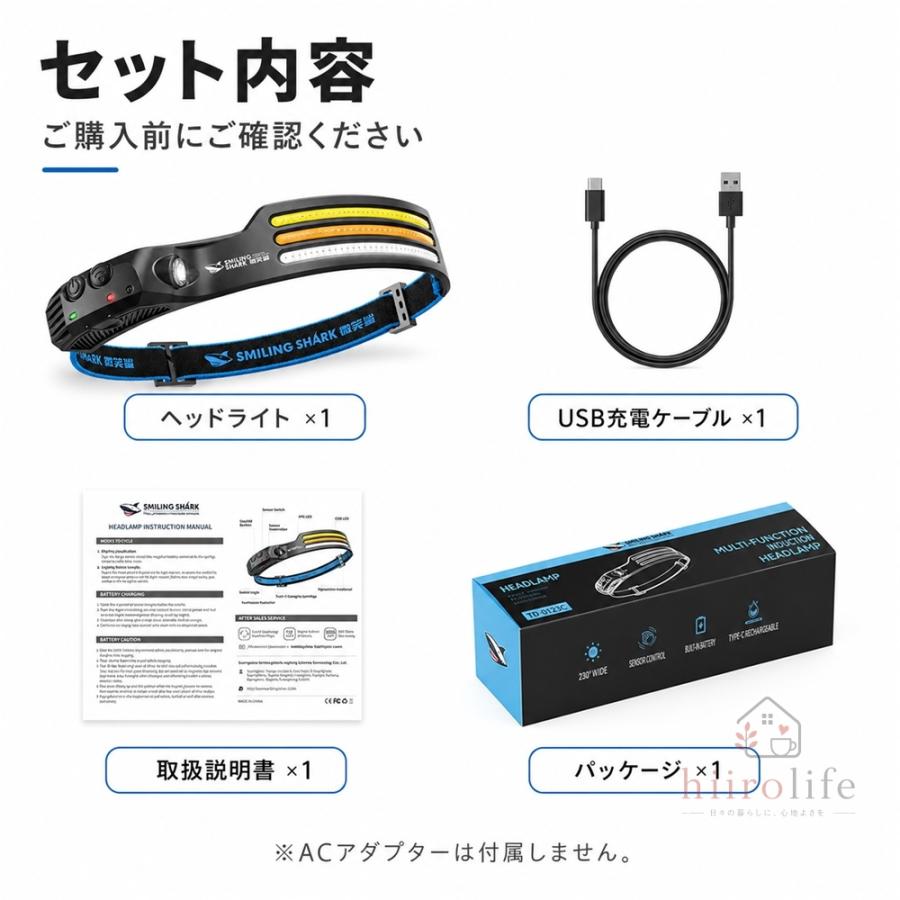 新店オープン記念 1100円・先着20個】Smiling Shark ヘッドライト LED