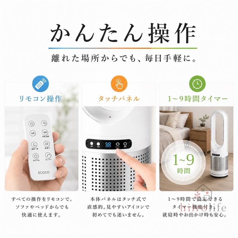 タワーファン 羽なし 冷風扇 【一台4役/冷暖両用】扇風機 羽根なし