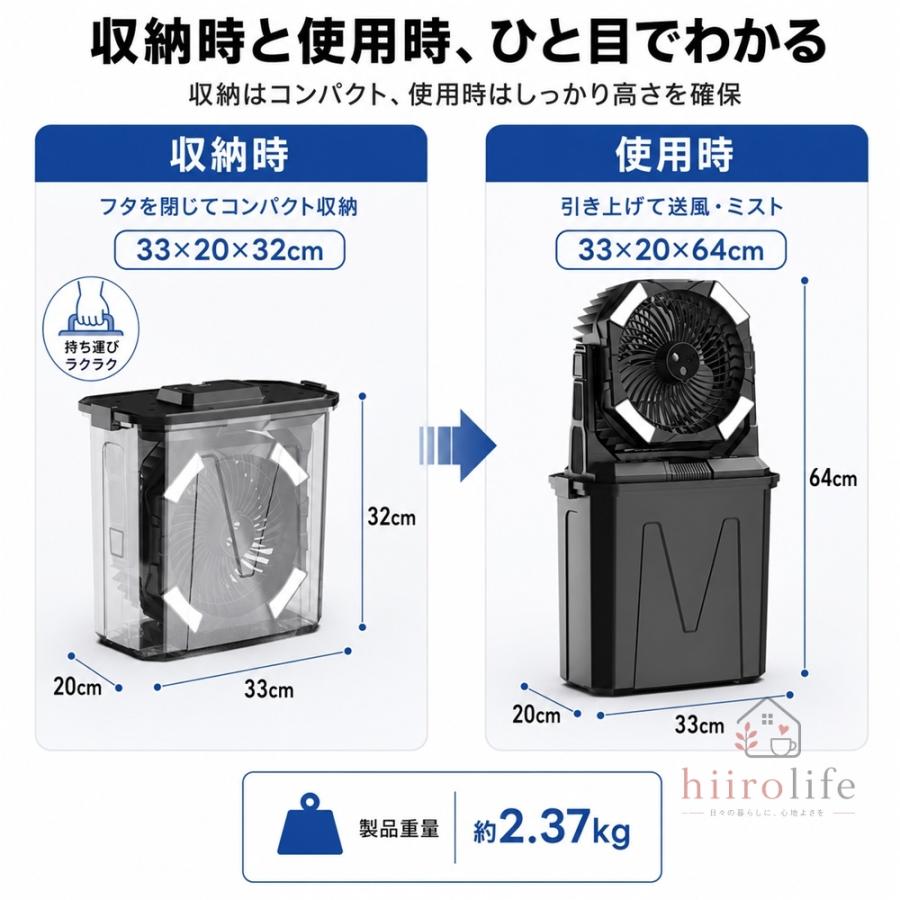 ミストファン 【ミスト○照明○20000mAh】屋外 アウトドア 扇風機