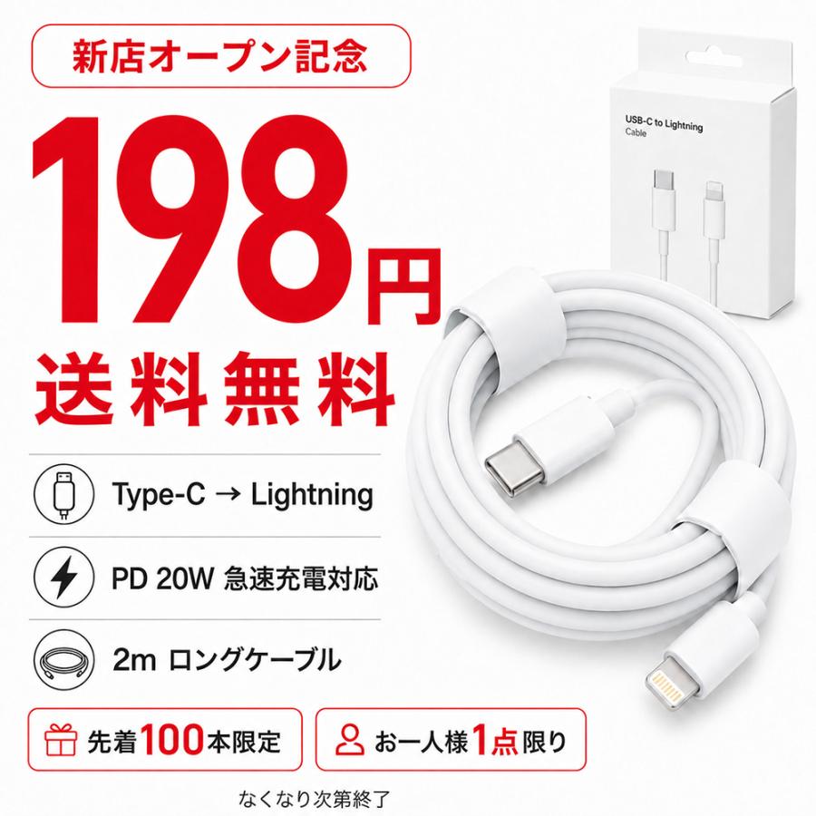 新店OPEN記念198円 送料無料】iPhone 充電ケーブル 2m USB Type-C to