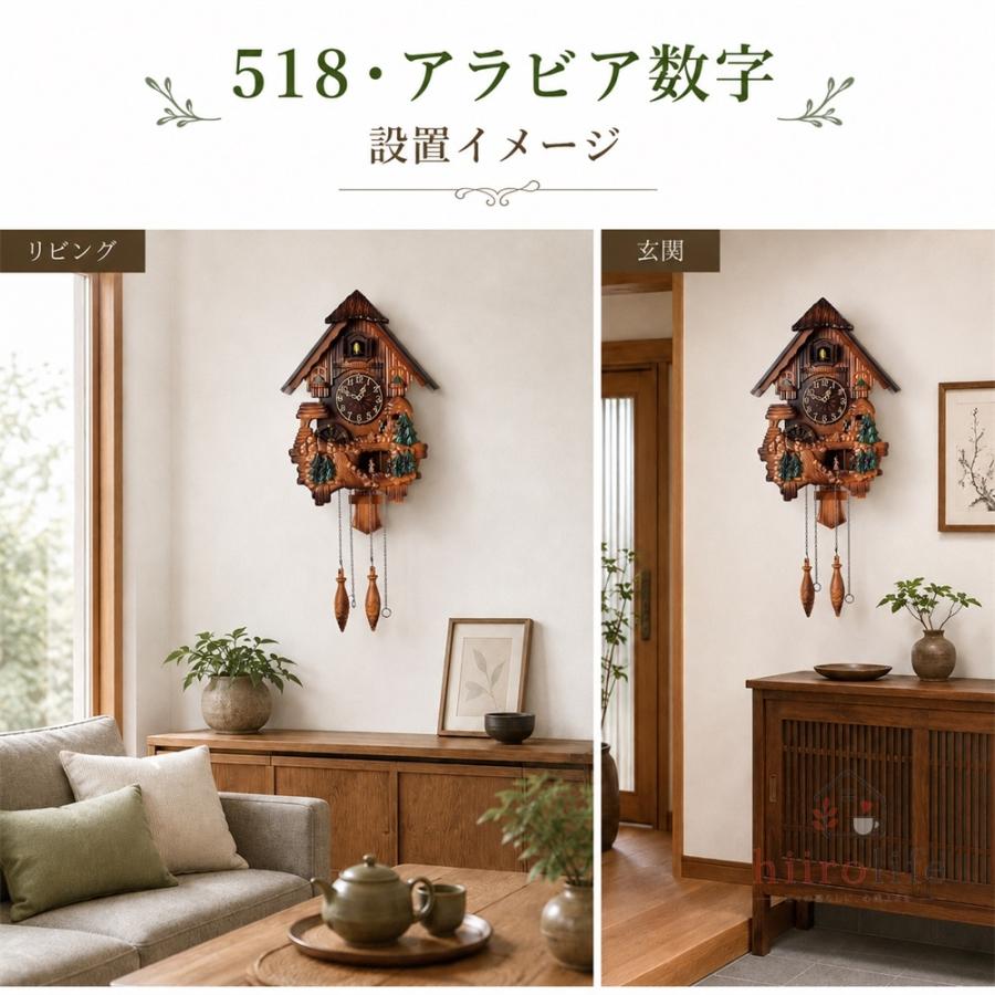 鳩時計 カッコー時計 掛け時計 天然木 振り子時計 からくり時計 光