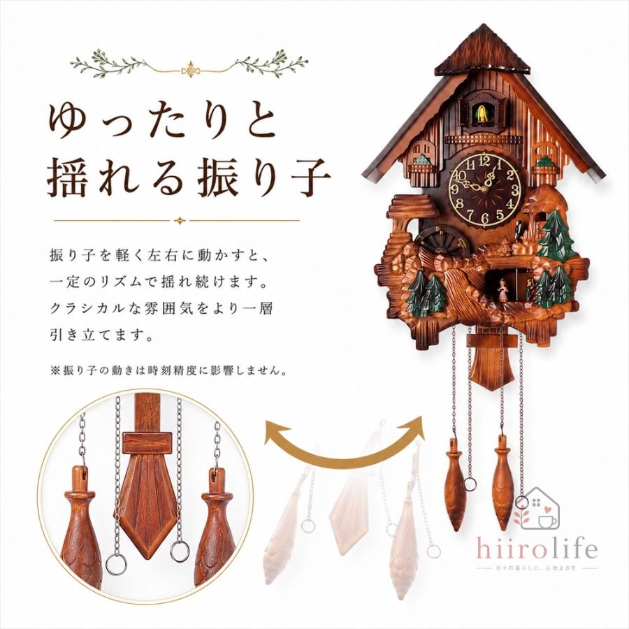 鳩時計 カッコー時計 掛け時計 天然木 振り子時計 からくり時計 光