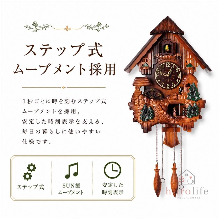 鳩時計 カッコー時計 掛け時計 天然木 振り子時計 からくり時計 光