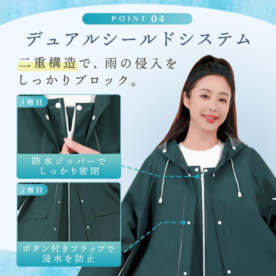 レインコート 自転車 リュック 二重ツバ ロング かっぱ 雨具 ポンチョ