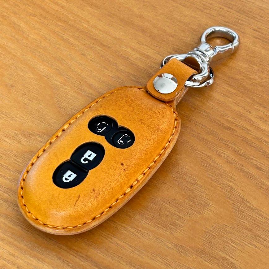 本革 スマートキーケース フレアワゴン ハンドメイド 手縫い 黄 山吹