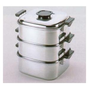 18-0ステンレス　桃印　IH対応　角型蒸器　22cm　３段