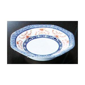 スリーラインメラミン食器 蛍中華・赤絵 八角皿187×39mm（蛍中華）品番