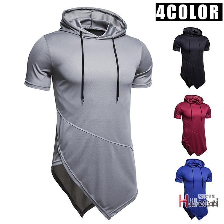 パーカー メンズ 無地パーカー 半袖 プルオーバー パーカ イレギュラー裾 ミドル丈 ヒップホップ ストリート系 Hkr Hikari 通販 Yahoo ショッピング