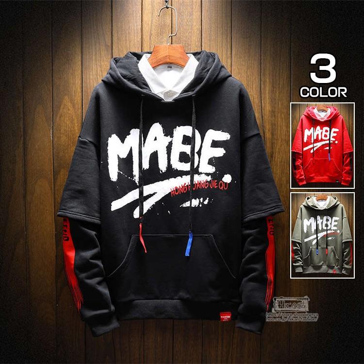 長袖パーカー プルオーバーパーカー メンズ パーカー ストリート系 英字プリント 前ポケット付き 切り替え お兄系 Hkr Hikari 通販 Yahoo ショッピング