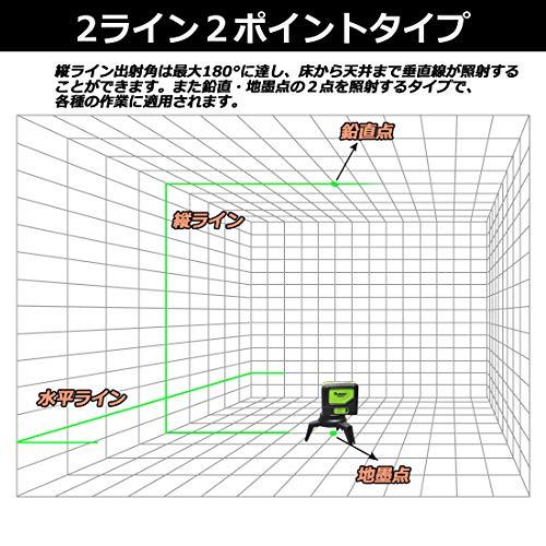 Huepar 2ライン グリーン レーザー墨出し器 2ポイント 緑色 クロス