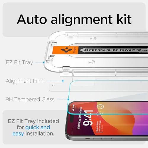 Spigen EZ Fit ガラスフィルム iPhone 15 用 貼り付けキット付き iPhone15 対応 保護 フィルム 2枚入｜hikari-net｜04