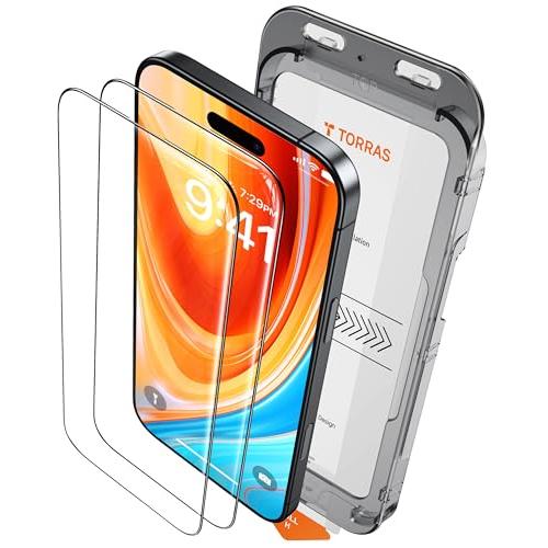 「米軍規格・時間に負けずスムーズ」TORRAS iPhone 16Plus/15Plus 専用 ガラスフィルム 全面保護 指紋防止 強化極細黒縁 9H | 