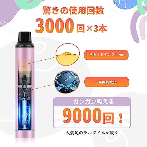 電子タバコ 使い捨て VAPE 9000回吸引可能 3本セット シーシャー ベイプ 爆煙 水蒸気タバコ 禁煙 電子たばこ ニコチンゼロ LEDライト付 |  | 03