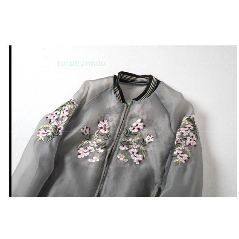 刺繍ジャケットレディーススカジャンジャンバー ゆったりショットアウタージャケット オシャレ コート 2way アウター 可愛い 日焼け止め スカジャン 選択項目 L グレー Www Gvcal Com