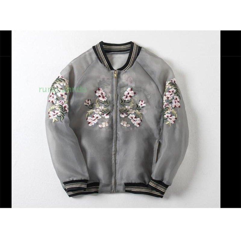 刺繍ジャケットレディーススカジャンジャンバー ゆったりショットアウタージャケット オシャレ コート 2way アウター 可愛い 日焼け止め スカジャン 選択項目 L グレー Www Gvcal Com