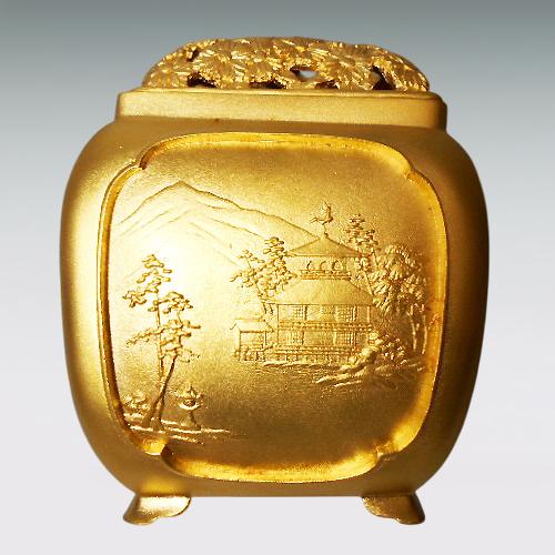 菊蓋秋景 香炉｜純金製 造幣局ホールマーク刻印品｜津雪：原型制作