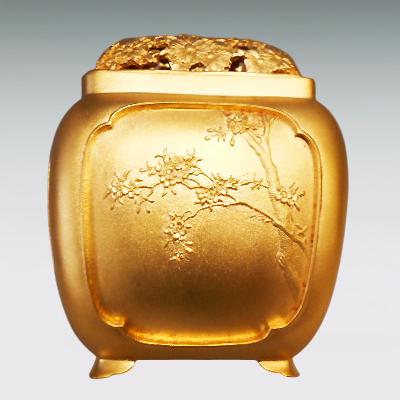 菊蓋秋景 香炉｜純金製 造幣局ホールマーク刻印品｜津雪：原型制作