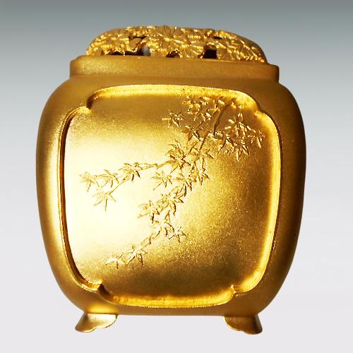 菊蓋秋景 香炉｜純金製 造幣局ホールマーク刻印品｜津雪：原型制作