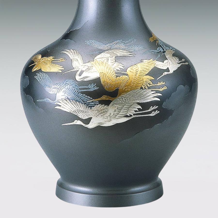 大寿形 千羽鶴 高さ39cm｜花瓶 ブロンズ製｜山本秀峰：原型制作の画像