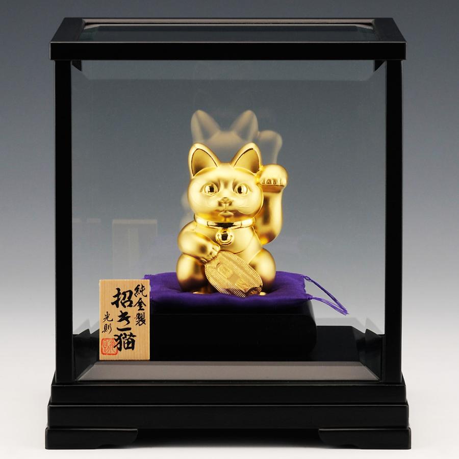 招き猫 Lサイズ｜純金製置物/ガラスケース : HIKARI GALLERYヤフー店