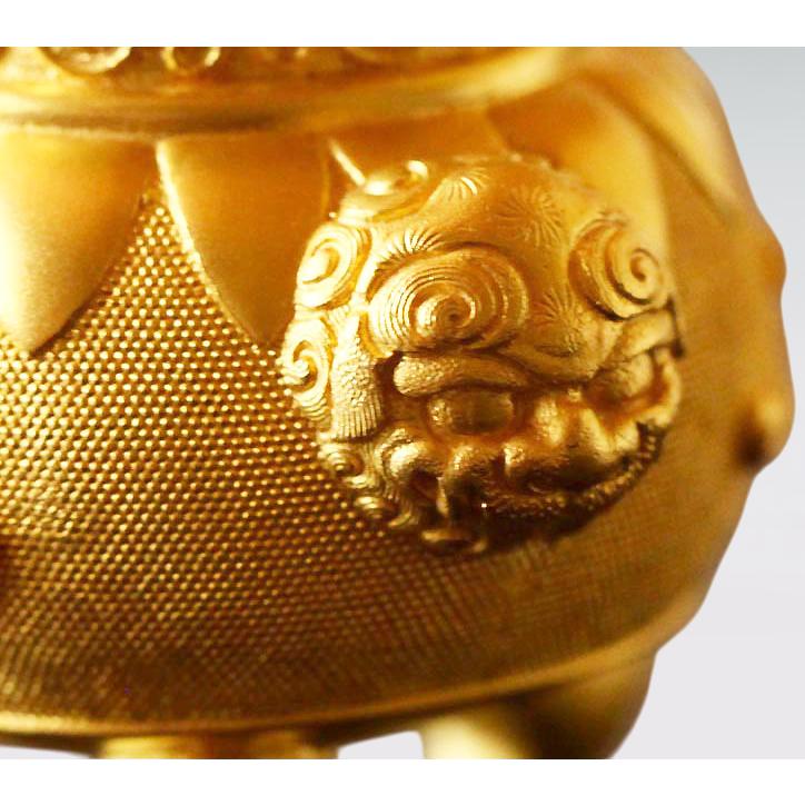 獅子龍 香炉 高さ8.5cm｜純金製 造幣局ホールマーク刻印品｜釘谷洞石