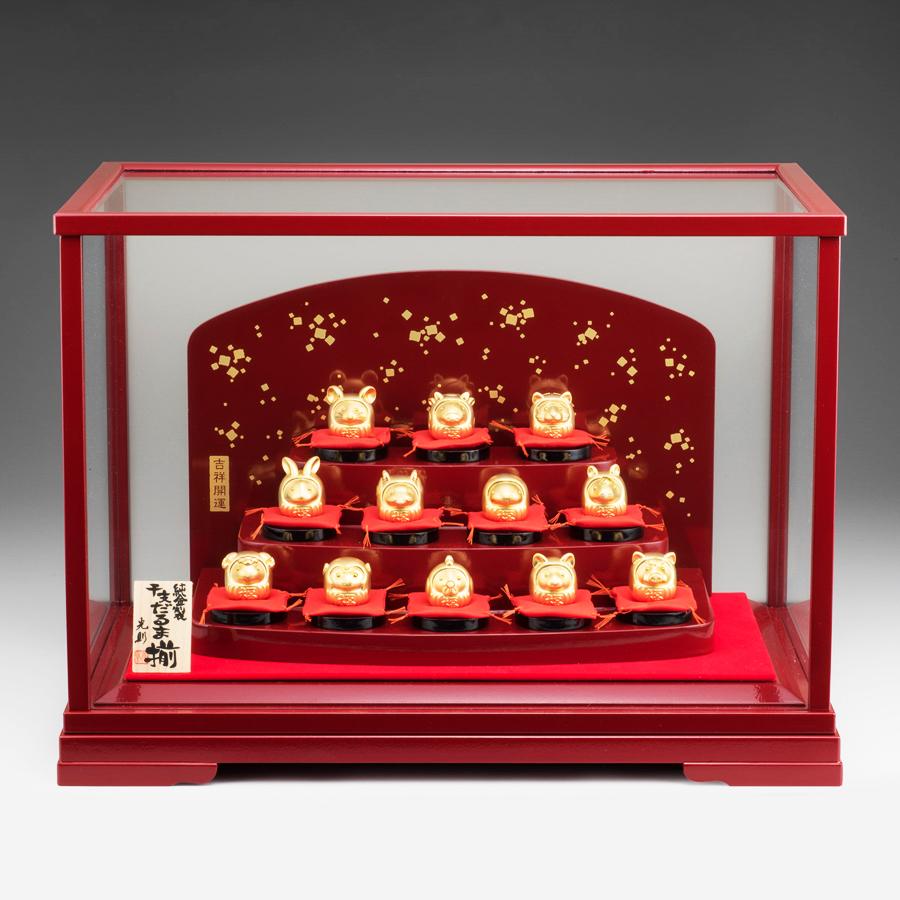 干支だるま揃い 12品セット｜純金製置物/ガラスケース : HIKARI