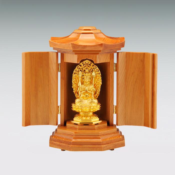 千手観音 高さ7.7cm｜仏像 純金製 造幣局ホールマーク刻印品｜厨子：屋久杉製の画像