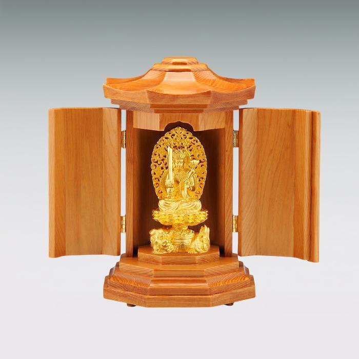文殊菩薩 高さ7.6cm｜仏像 純金製 造幣局ホールマーク刻印品｜厨子：屋久杉製の画像