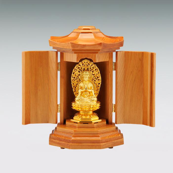 勢至菩薩 高さ7.7cm｜仏像 純金製 造幣局ホールマーク刻印品｜厨子：屋久杉製の画像