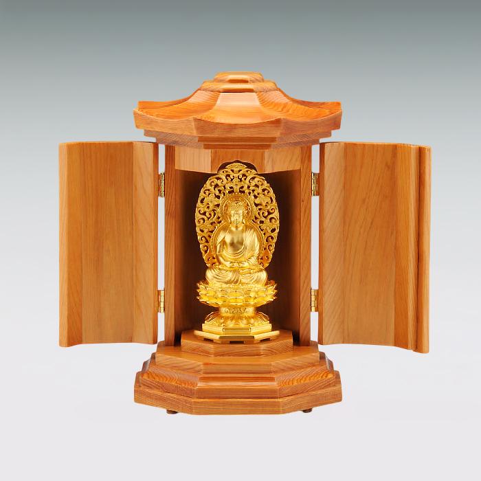 阿弥陀如来 高さ7.7cm｜仏像 純金製 造幣局ホールマーク刻印品｜厨子：屋久杉製の画像