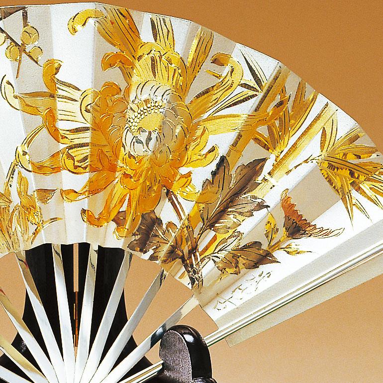 扇 四君子 5号｜純銀製置物/ガラスケース : HIKARI GALLERYヤフー店