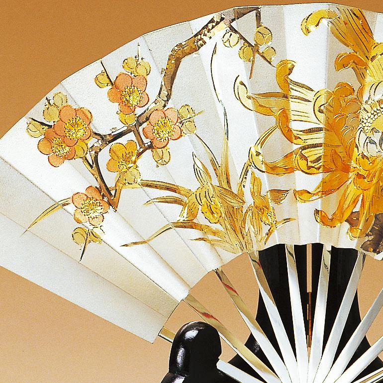 扇 四君子 5号｜純銀製置物/ガラスケース : HIKARI GALLERYヤフー店