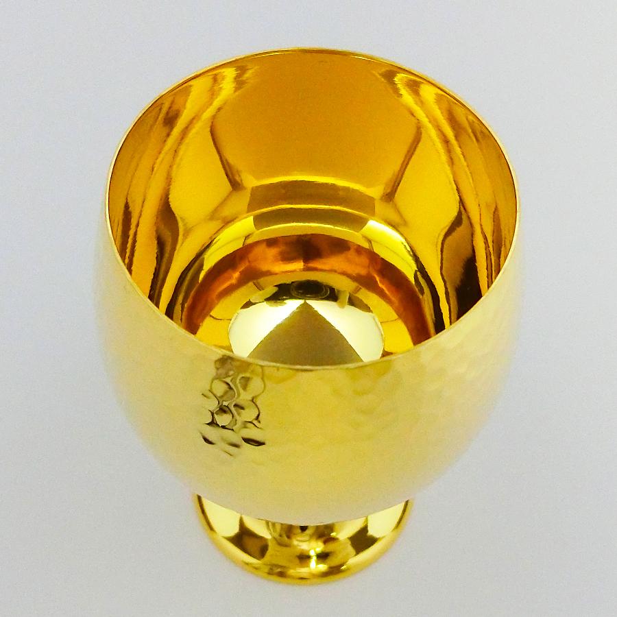 ブランデーグラス 鎚目模様 高さ7.7cm 軽量型｜純金製酒器 造幣局刻印