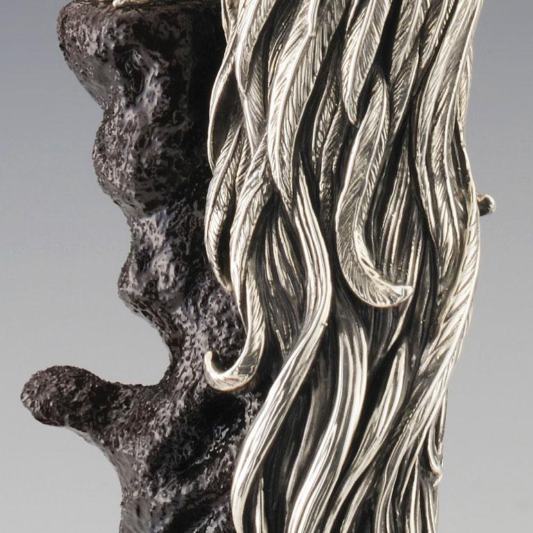 酉 尾長鶏 高さ18cm｜置物 銀製・彩色仕上げ : HIKARI GALLERYヤフー店