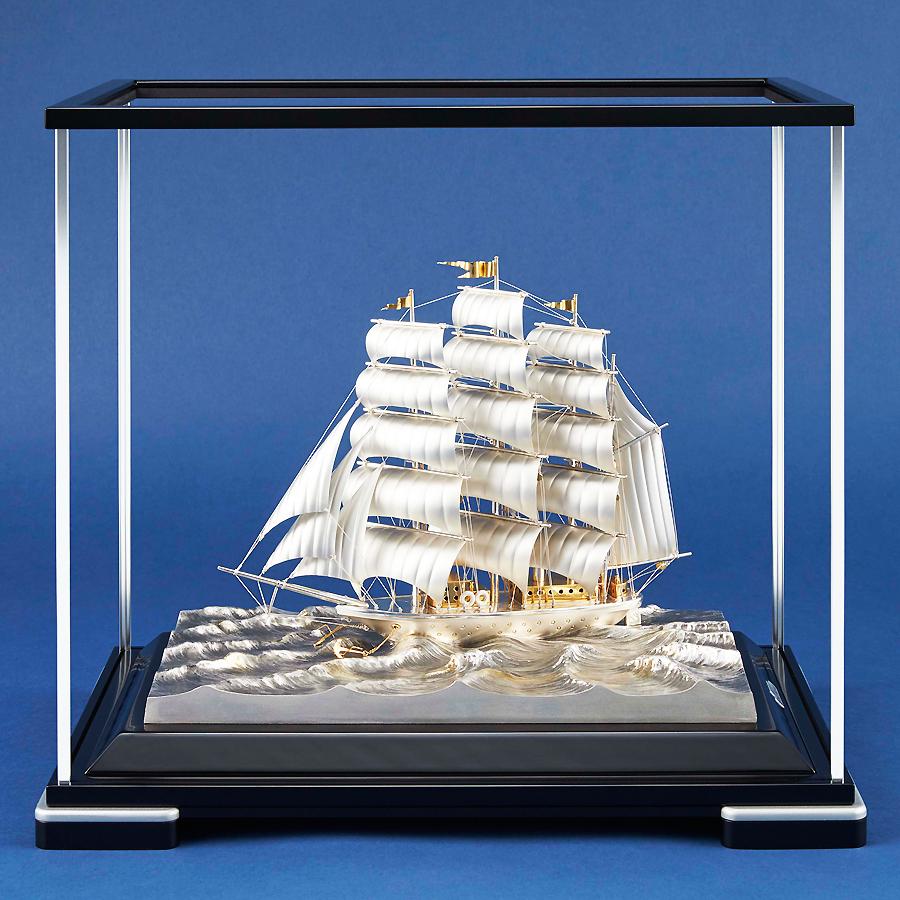 帆前船｜銀製置物/ソリッドガラスケース 2号 : HIKARI GALLERYヤフー店