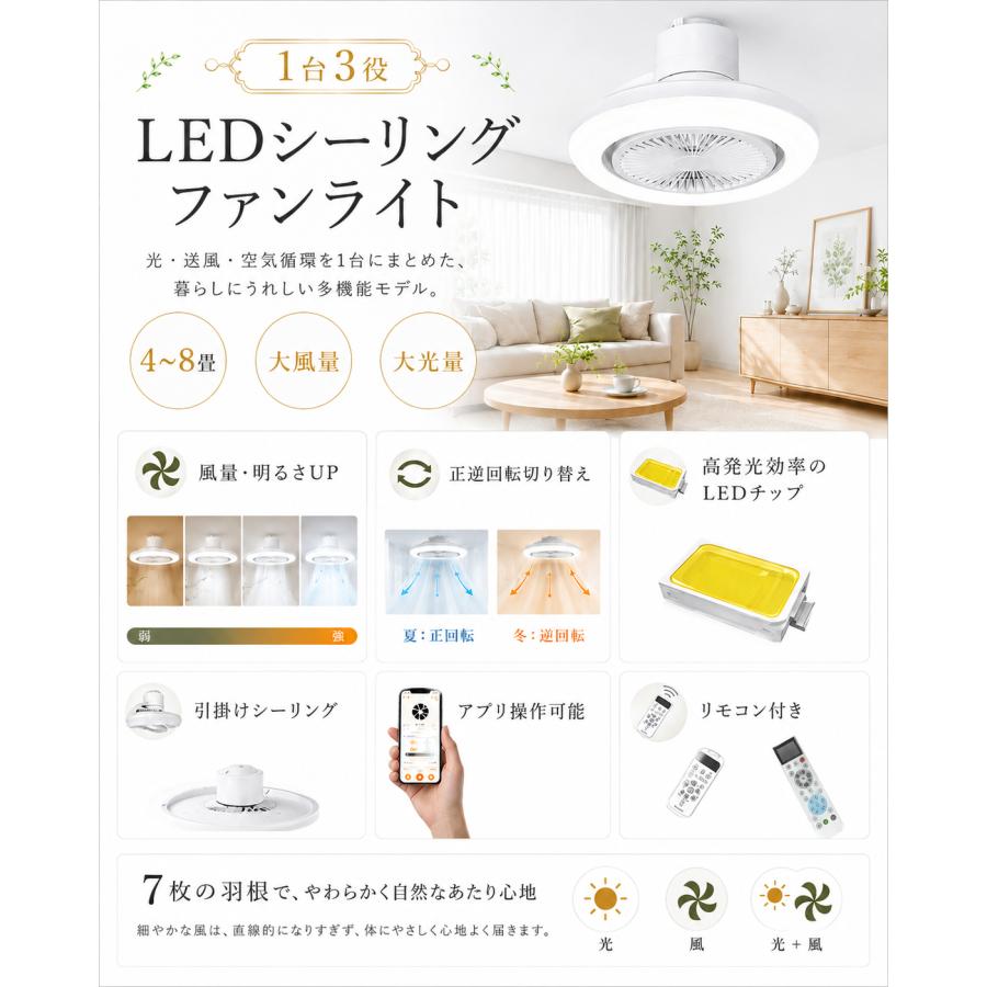 シーリングファンライト LED 6畳 8畳 ファン付きシーリングライト DC